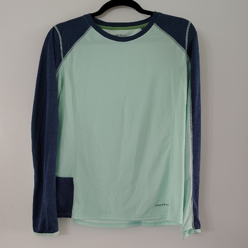 ExOfficio Long Sleeve Raglan Tee in Mint Green and Navy